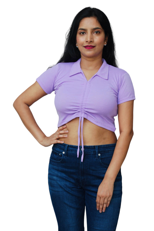 Lavender Color Front Ruched  Ribbed Fabric Crop Top