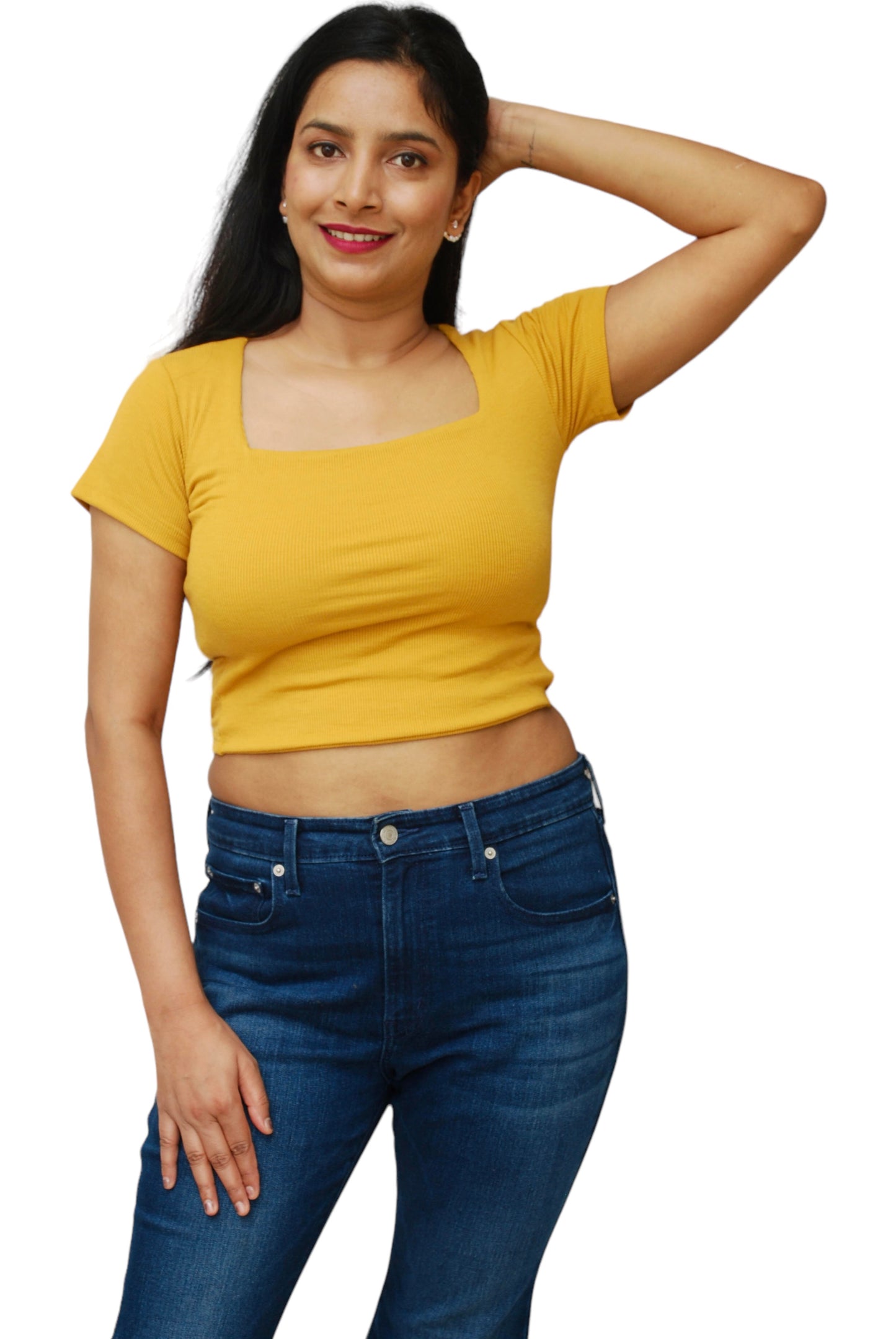 Women Mustard Yellow Color Square Neck Crop Top