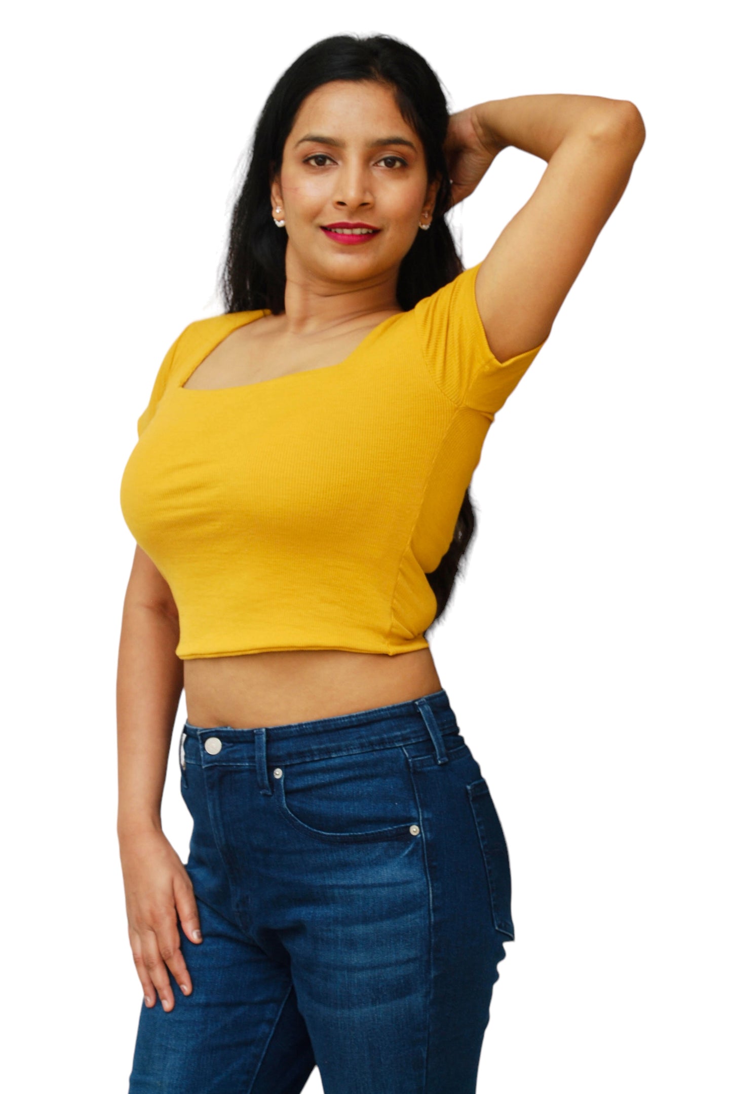 Women Mustard Yellow Color Square Neck Crop Top