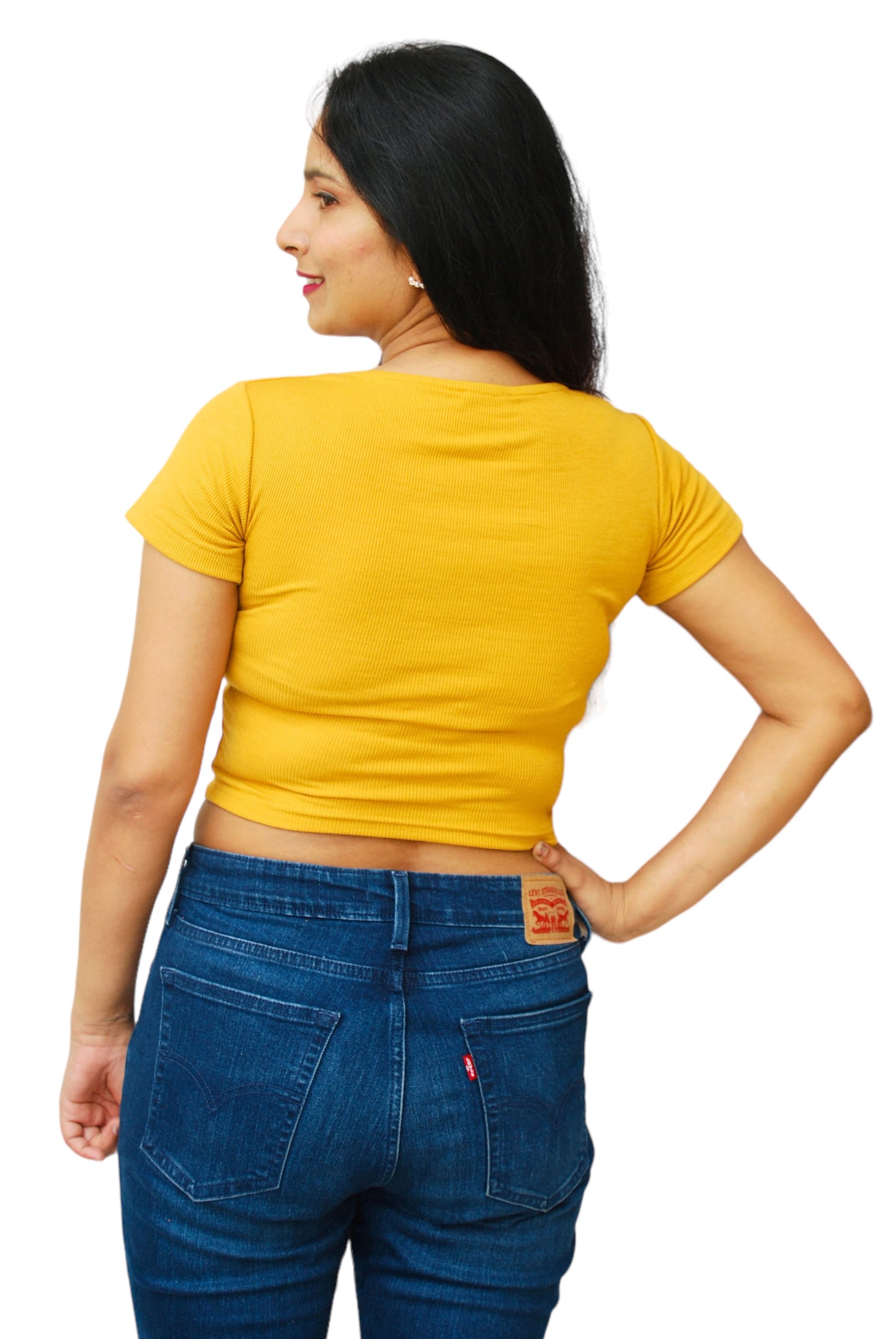 Women Mustard Yellow Color Square Neck Crop Top