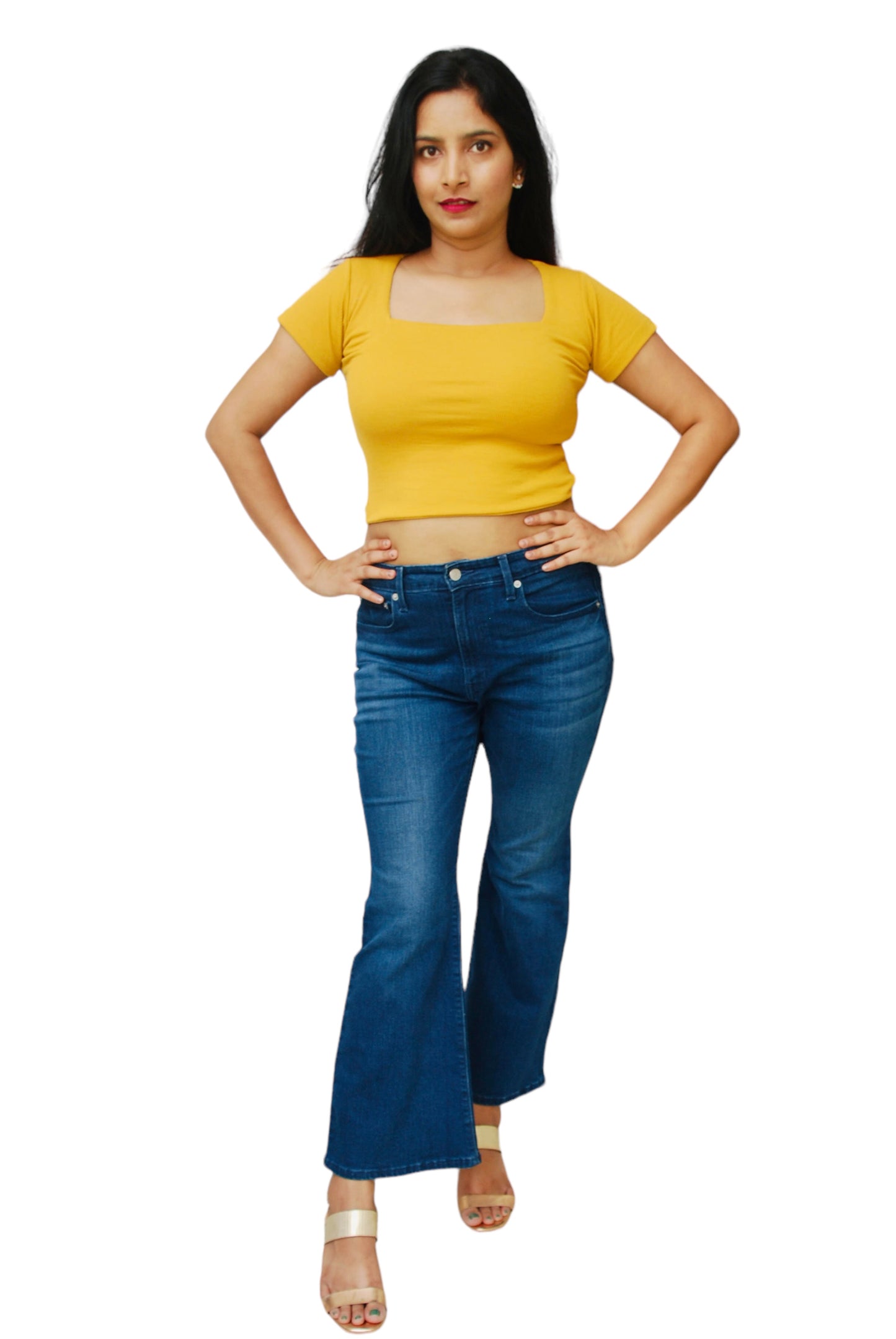 Women Mustard Yellow Color Square Neck Crop Top