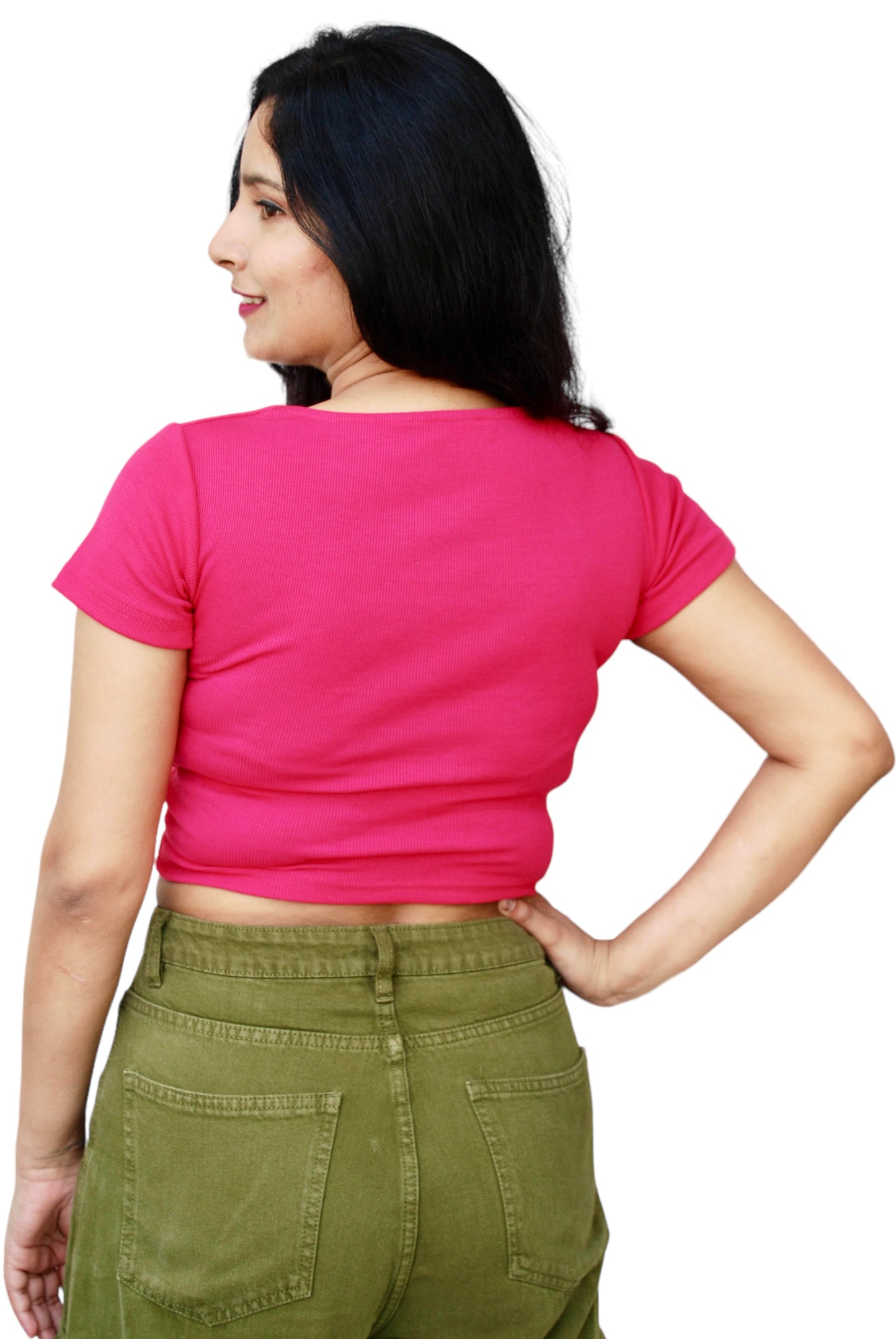 Women Fuchsia Pink Color Square Neck  Crop Top