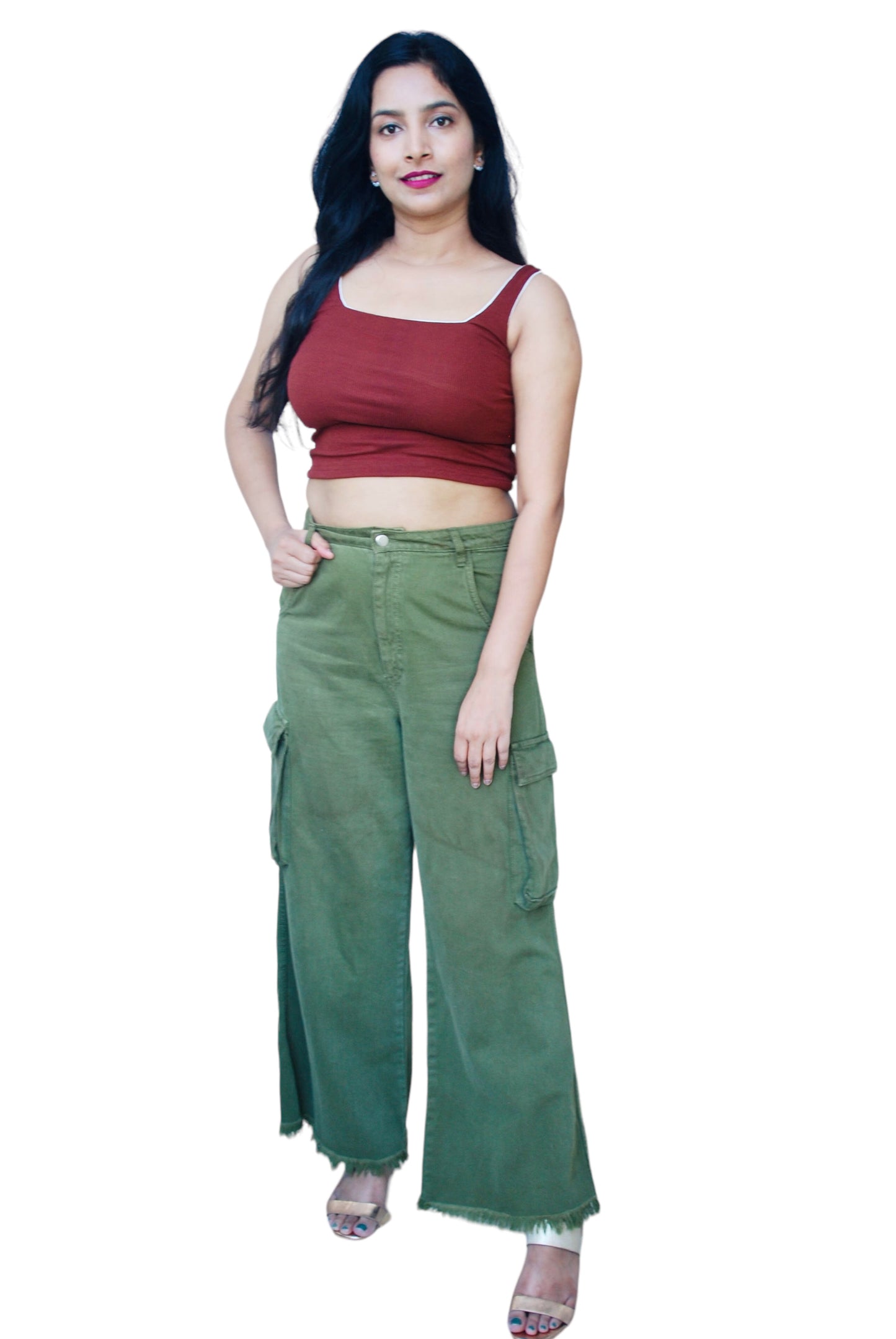 Women Maroon Color Square Neck Crop Top