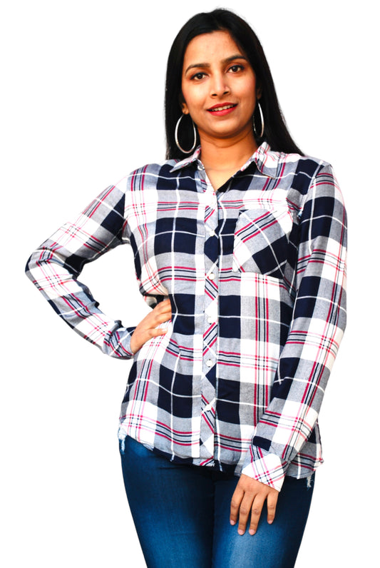 Women Regular Fit Checkered Spread Collar Casual Multicolor Shirt