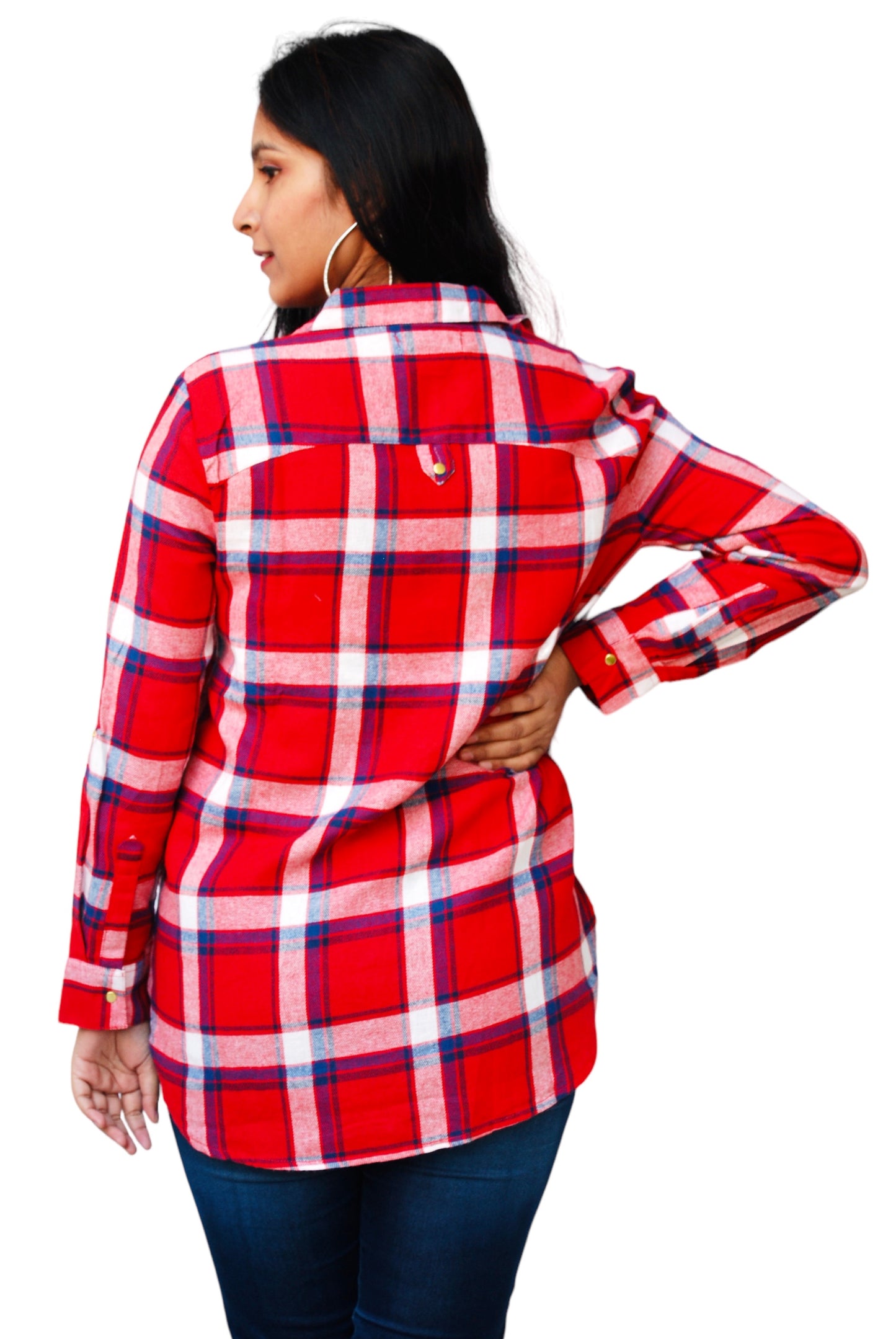 Women Regular Fit Checkered Button Down Collar Red Color Casual Shirt