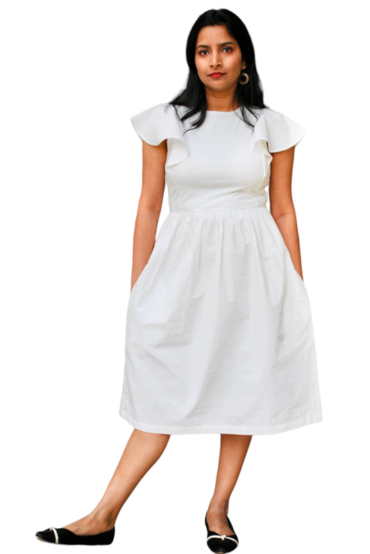 Women White Color Fit And Flare Cotton Dress