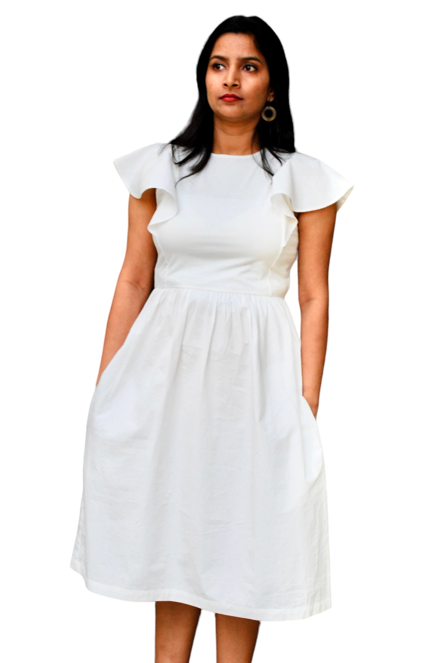 Women White Color Fit And Flare Cotton Dress