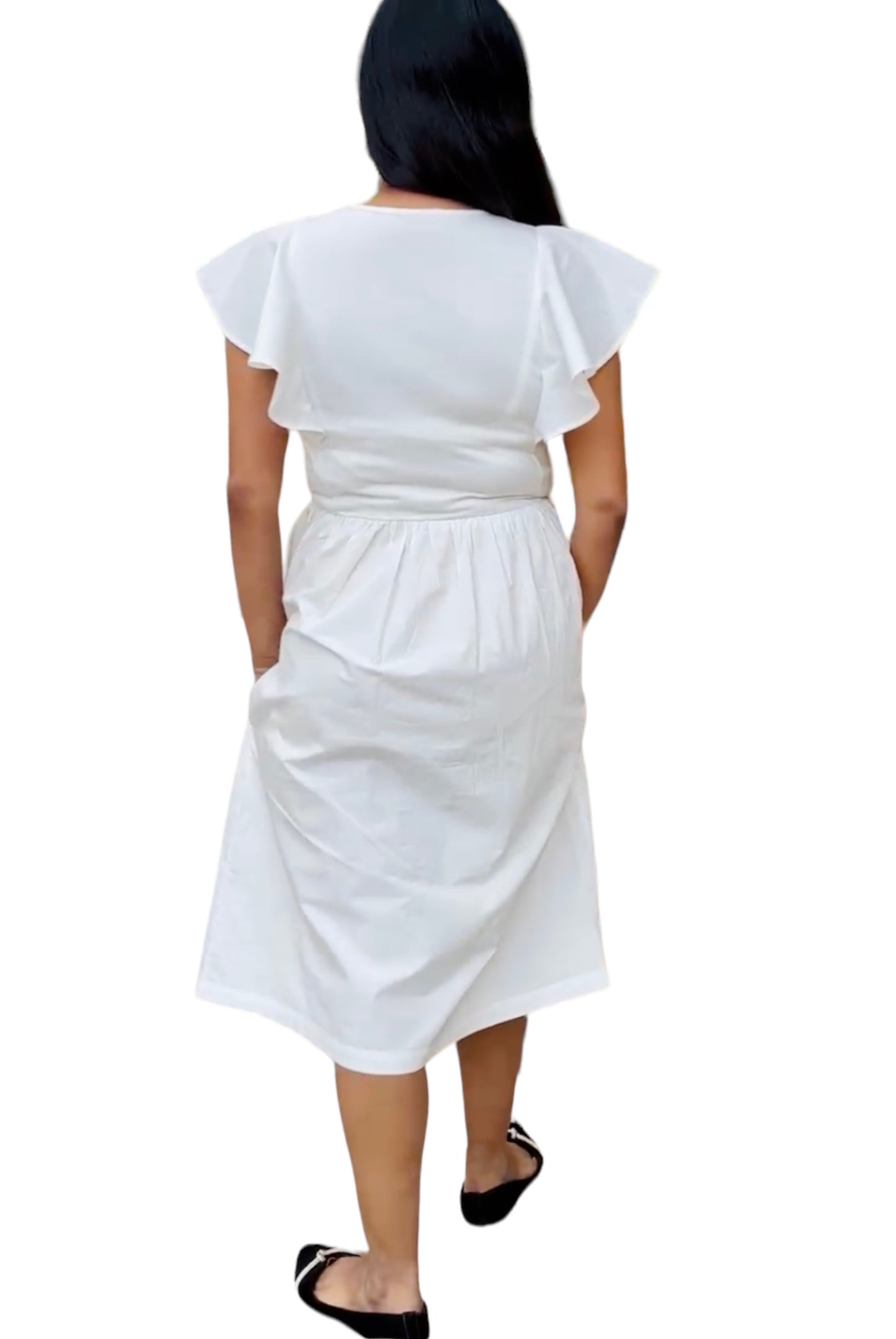 Women White Color Fit And Flare Cotton Dress