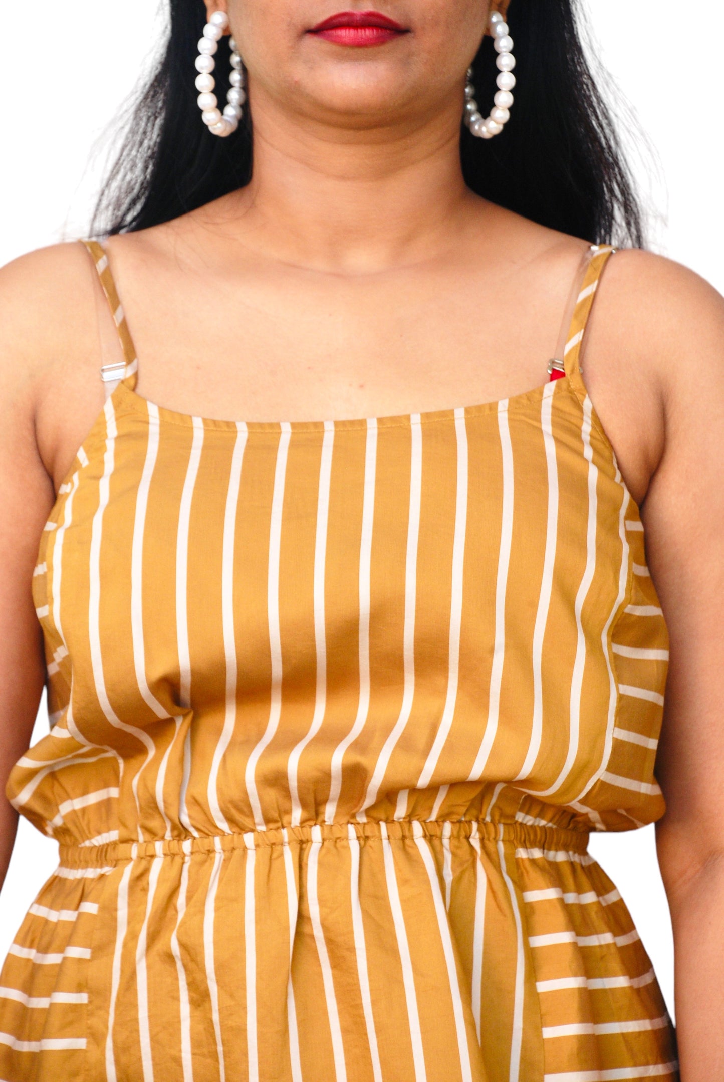 Women Mustard Yellow Color Back Tie-Up Striped Dress