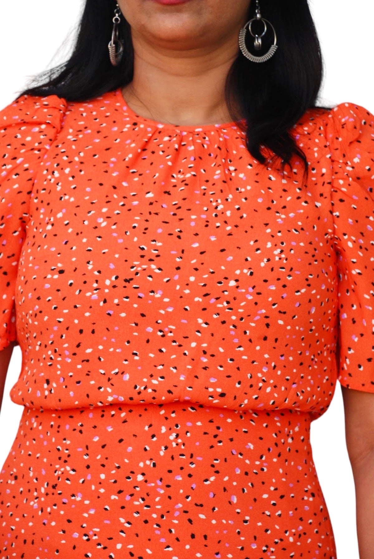 Women Printed Orange Color Sheath Dress