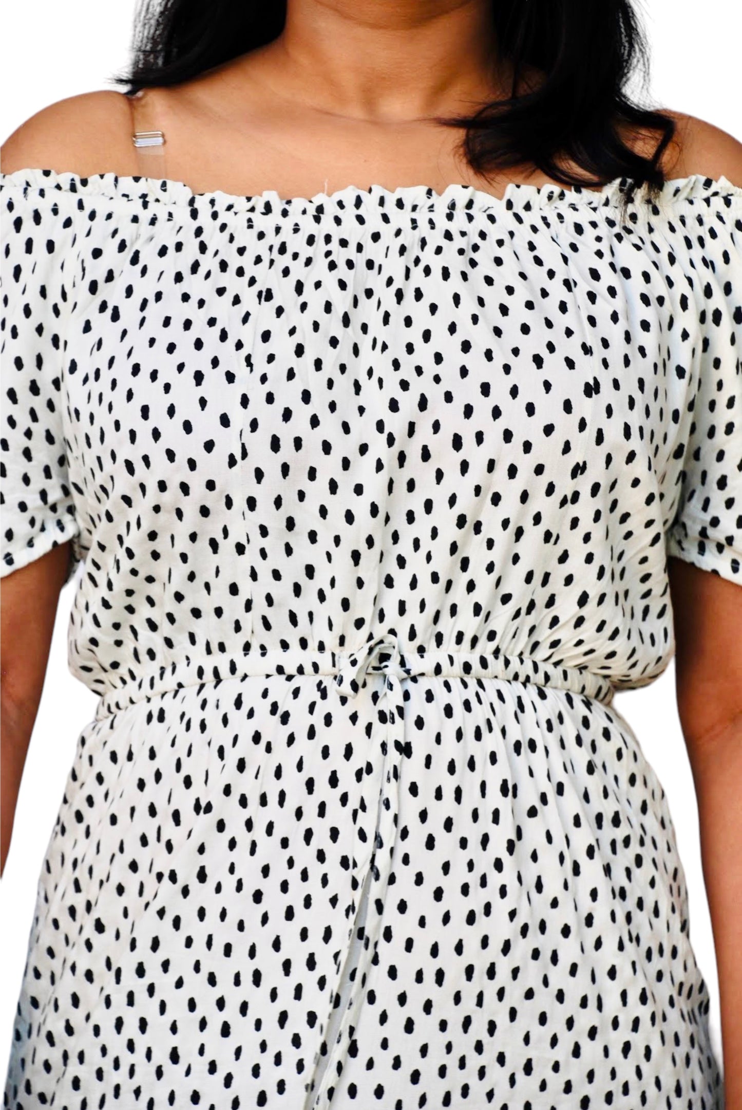 Women Polka Dot Off-Shoulder High -Low Hem Dress