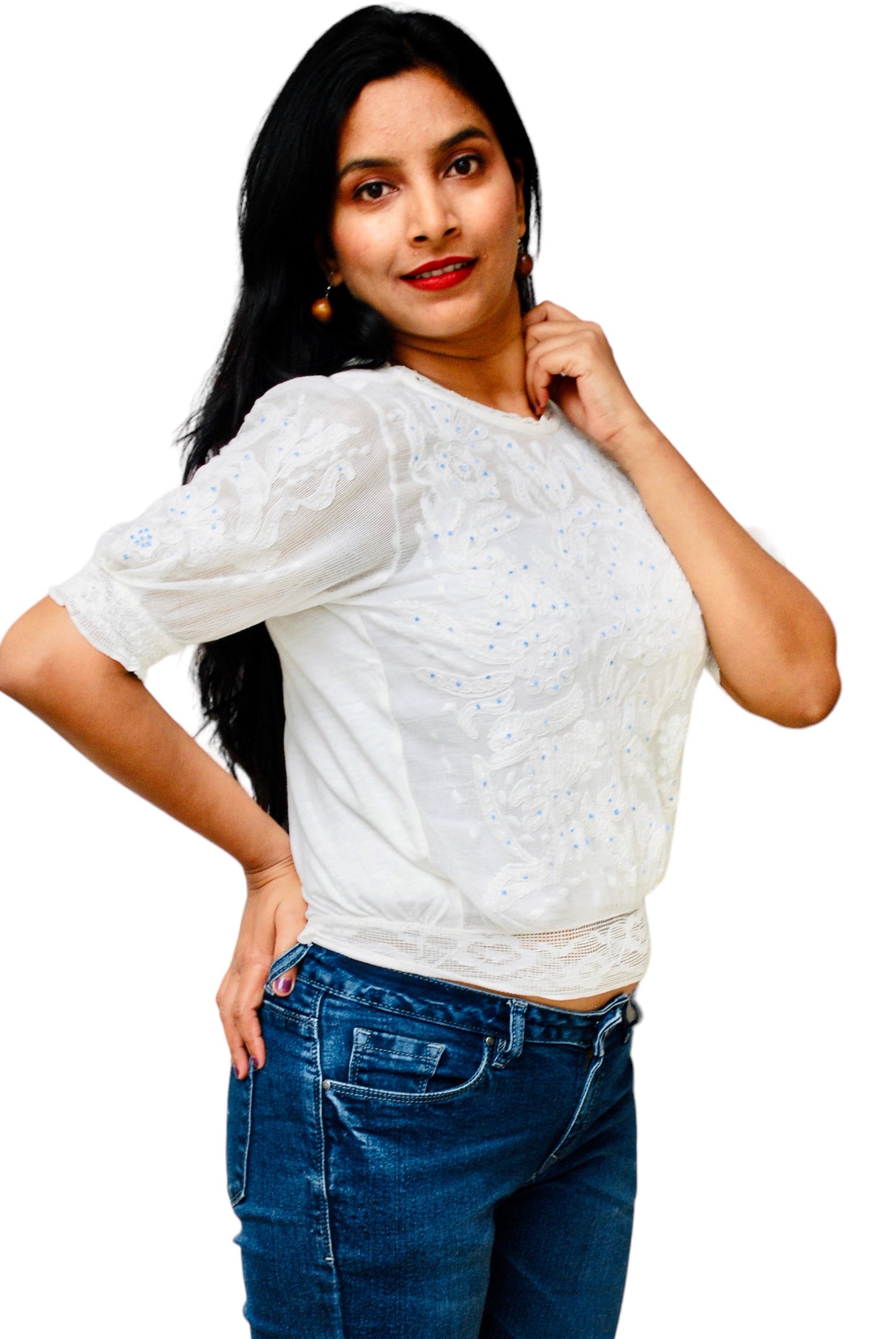 Women Embroidered Women White Top