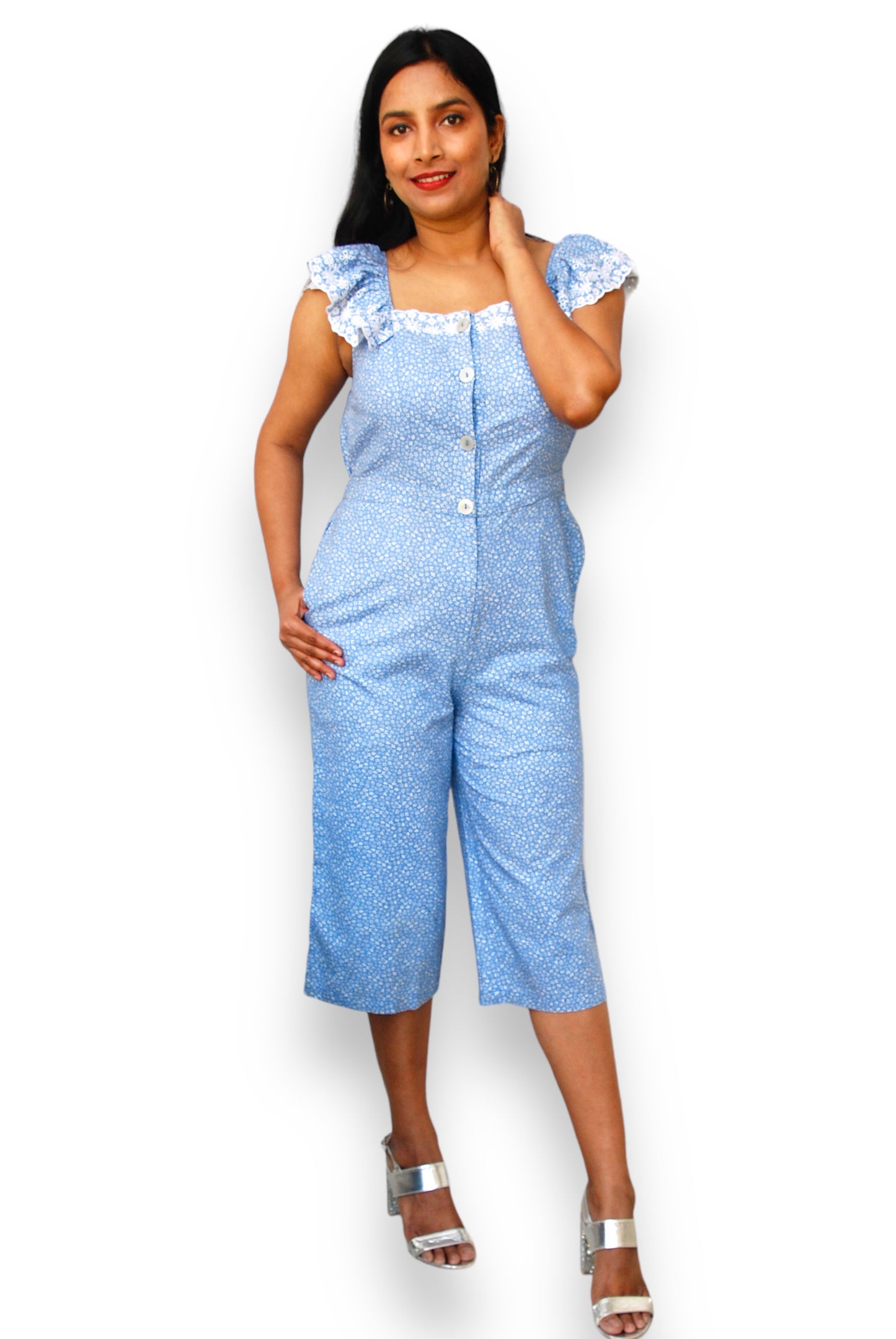 Women Blue Color Printed Jumpsuit