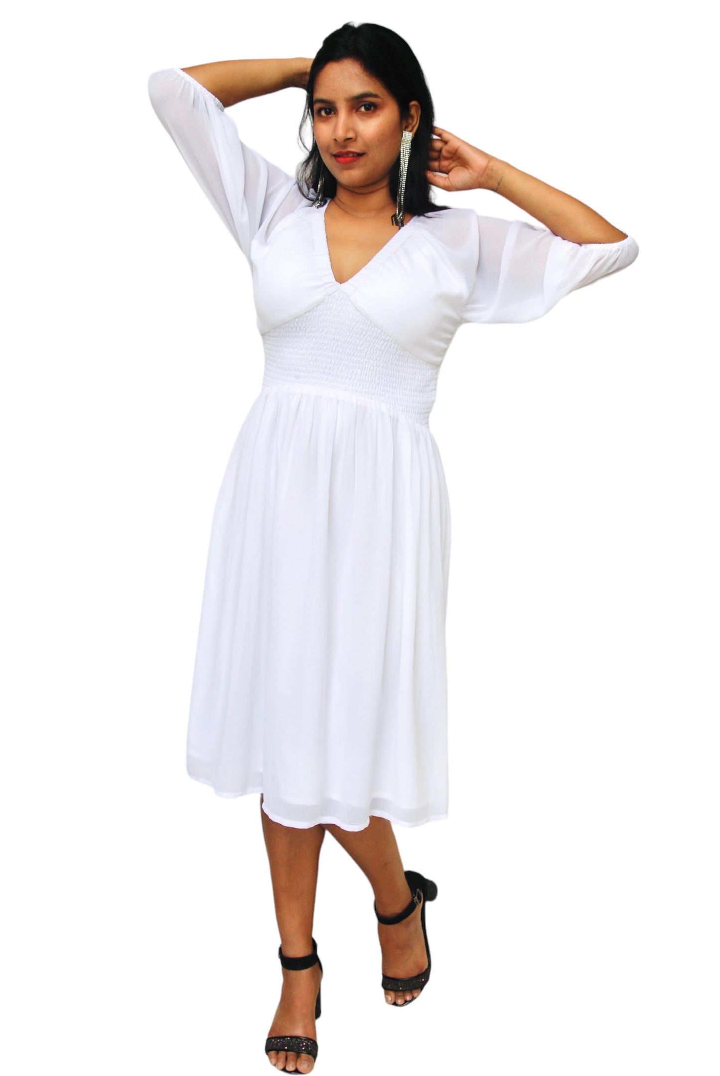 Women White Color Fit And Flare Dress