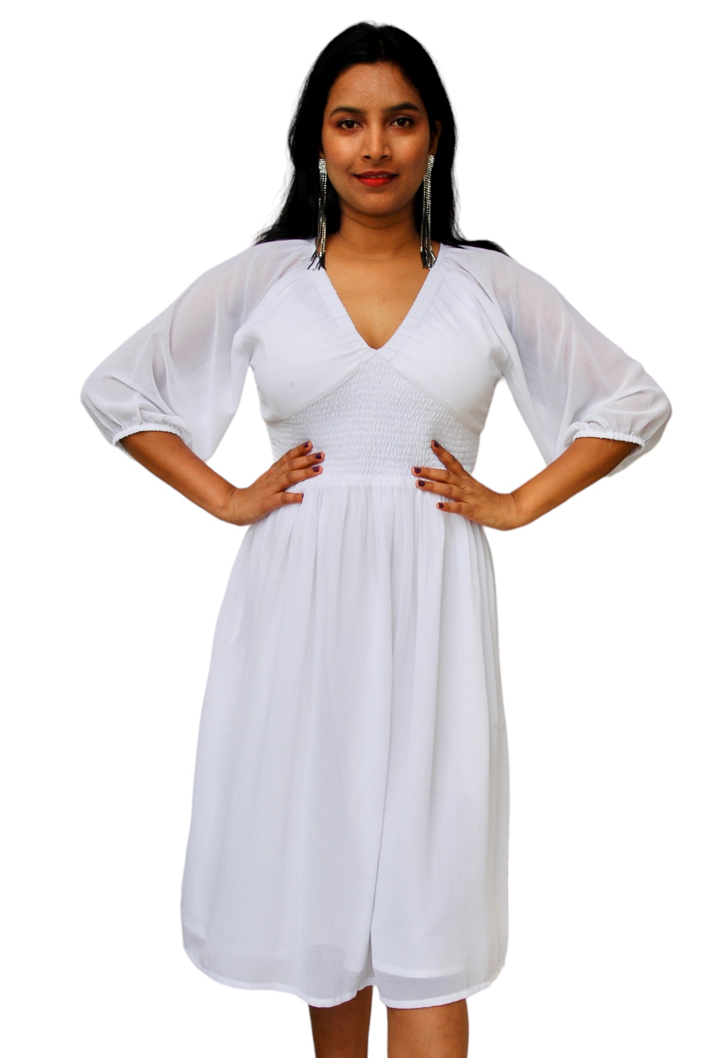 Women White Color Fit And Flare Dress